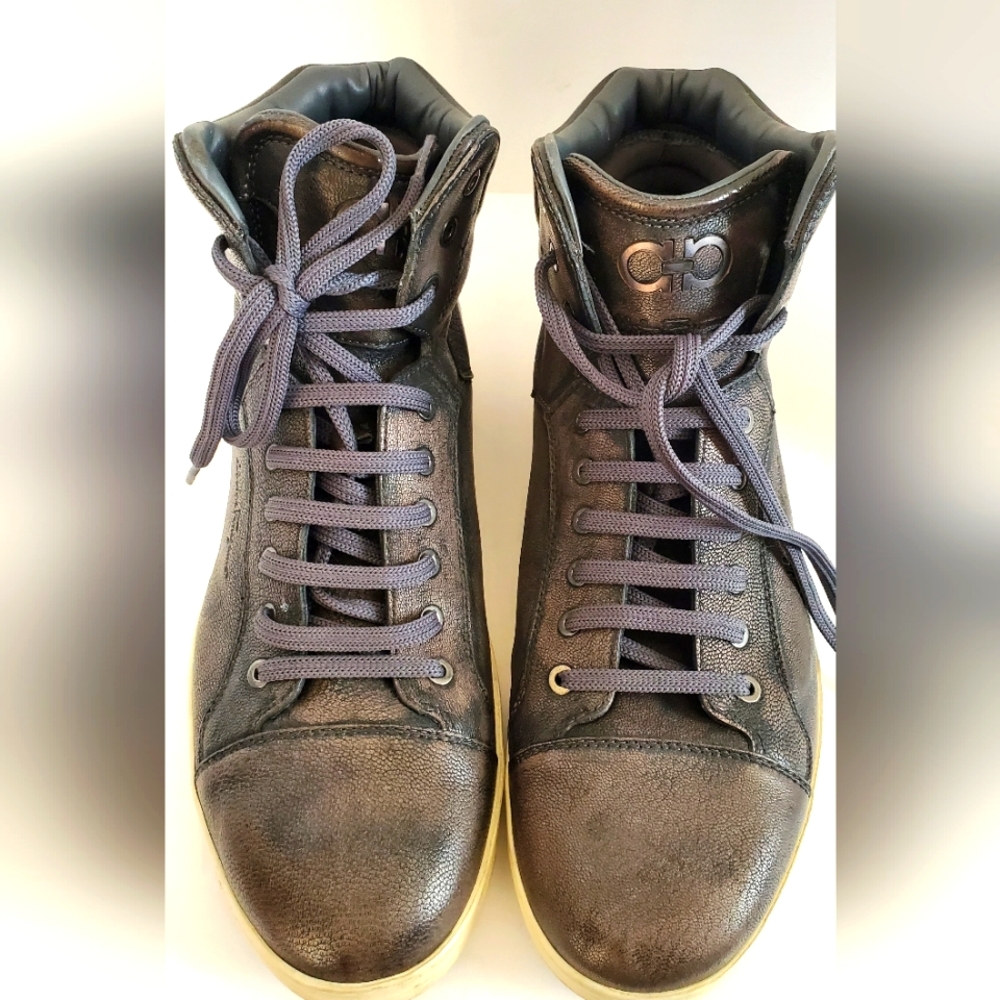 Salvatore Ferragamo Leather High Top Sneakers
